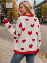 Load image into Gallery viewer, Heart Button Up Dropped Shoulder Long Sleeve Cardigan
