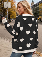 Load image into Gallery viewer, Heart Button Up Dropped Shoulder Long Sleeve Cardigan
