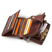 Load image into Gallery viewer, Genuine Leather Wallets Zipper Coin Purse Short Money Bag Quality Designer Rfid Walet Small Card Holder Clutch
