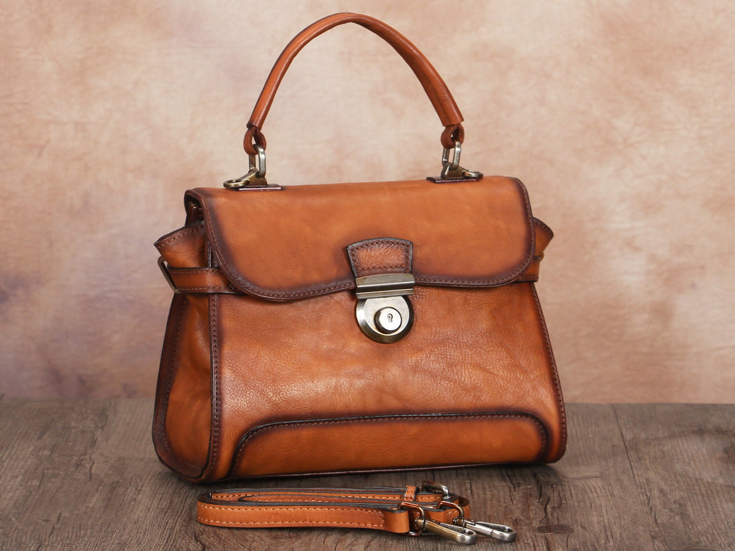 Leather Satchel Crossbody Bag Women Handmade Vintage Handle Handbag Purse