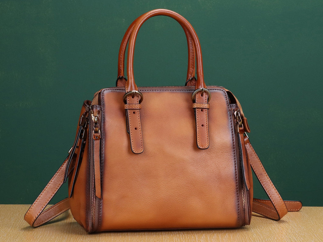 Brown Leather Handbag Satchel Women Purse Shoulder Bag