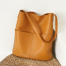 Load image into Gallery viewer, Women Handcrafted Leather Tote Bag Soft Leather Bucket Bag
