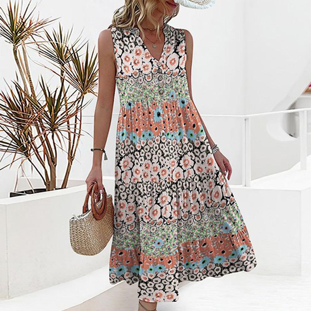 Unique Floral Print Sleeveless Midi Dress