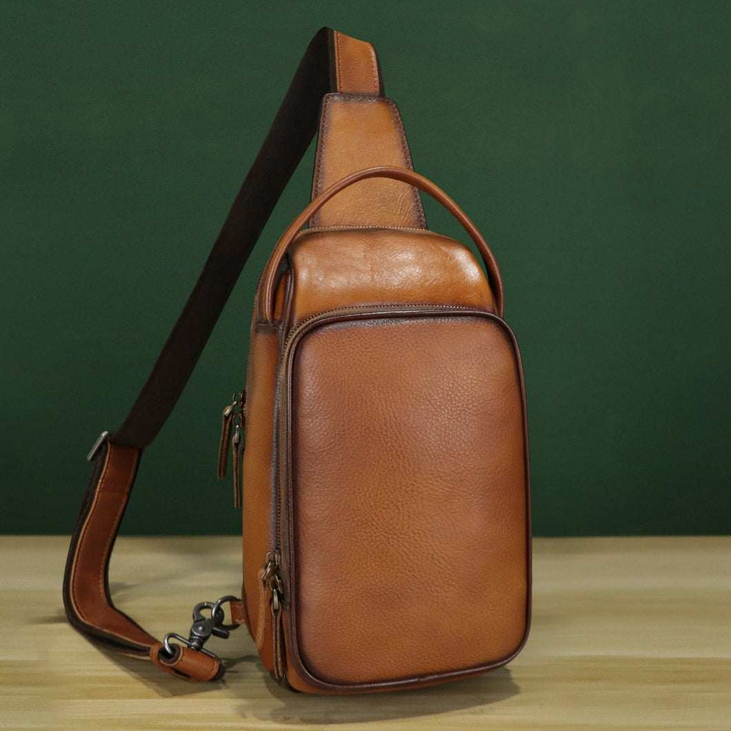 Retro Leather Sling Bag Crossbody Chest Shoulder Backpack