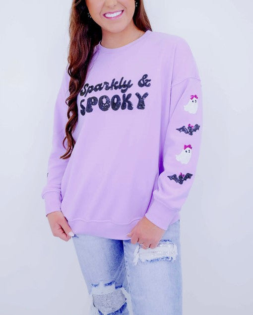 Purple Halloween Sparkly Spooky Sequin Sweatshirt