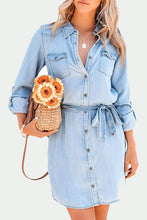 Load image into Gallery viewer, Elegant Collar Buttons Down Long Sleeve Denim Mini Dress
