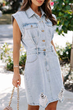 Load image into Gallery viewer, Elegant Collar Sleeveless Buttons Down Mini Denim Dress
