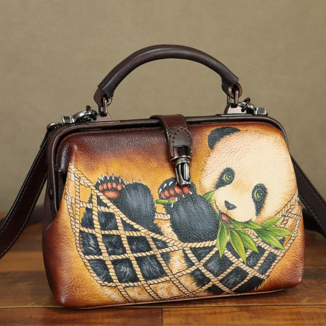 Leather Crossbody Satchel Purse Retro Hand Painted Handbag
