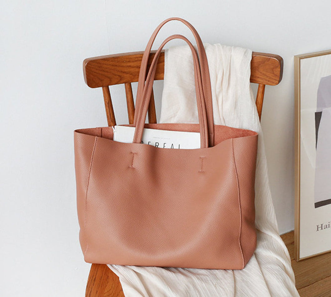 Coral Pink Handcrafted Leather Tote Bag