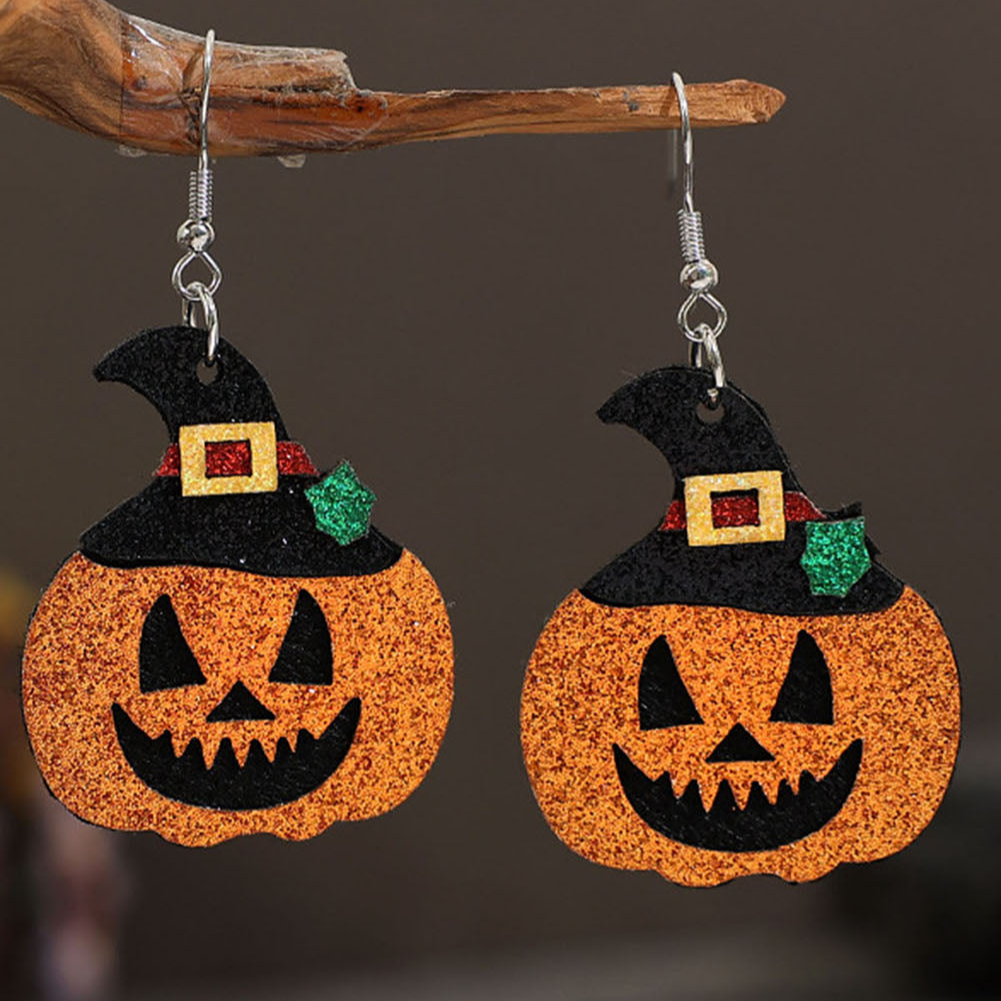 Gold Flame Halloween Pumpkin Dangle Earrings