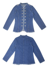 Load image into Gallery viewer, Blue Raw Trim Long Sleeves Single Breasted Button Denim Jacket
