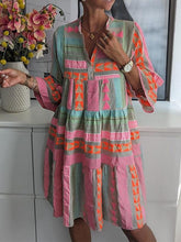 Load image into Gallery viewer, Boho Geometric Print Bell Sleeves Mini Tunic Dress
