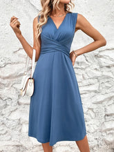 Load image into Gallery viewer, Blue  Wrap Twisted Front Midi Dress
