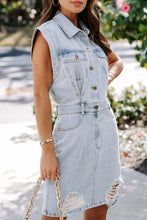 Load image into Gallery viewer, Elegant Collar Sleeveless Buttons Down Mini Denim Dress
