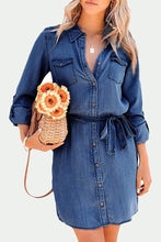 Load image into Gallery viewer, Elegant Collar Buttons Down Long Sleeve Denim Mini Dress
