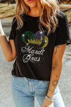 Load image into Gallery viewer, Black Rhinestone Mardi Gras Clown Hat Short Sleeve Tee
