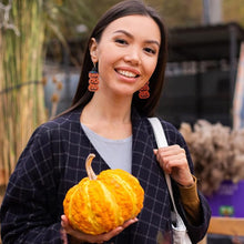 Load image into Gallery viewer, Halloween Witch Hat Pumpkin Dangle Earrings
