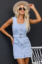 Load image into Gallery viewer, Hot Buttons Down Sleeveless Pockets Denim Mini Dress
