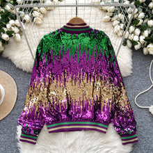 Load image into Gallery viewer, Mardi Gra Sequin Outfit Fat Tuesday Color Block Jacket
