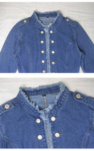 Load image into Gallery viewer, Blue Raw Trim Long Sleeves Single Breasted Button Denim Jacket
