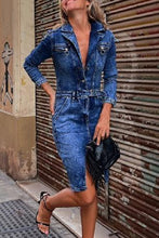 Load image into Gallery viewer, Casual Vintage Turndown Collar Long Sleeve Buttons Down Mini Denim Dress
