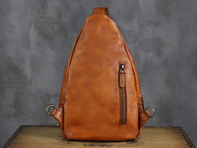 Load image into Gallery viewer, Zipper Leather Sling Bag Crossbody Chest Shoulder Backpack Purse
