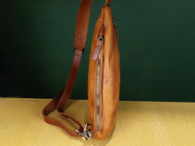 Load image into Gallery viewer, Brown Patchwork Zipper Leather Sling Bag Crossbody Backpack
