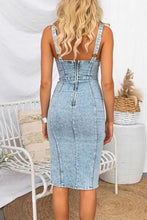 Load image into Gallery viewer, Sexy U Neck Slit Side Denim Midi Dress
