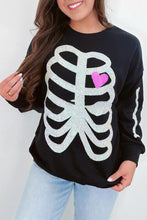 Load image into Gallery viewer, Halloween Heart Skeleton Sequin Embellished Sweatshirt
