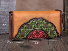 Load image into Gallery viewer, Zipper Leather Women Wallet Long Purse Vintage Handmade Clutch Purse
