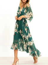 Load image into Gallery viewer, Floral Ruffled Chiffon High Low Midi Dress
