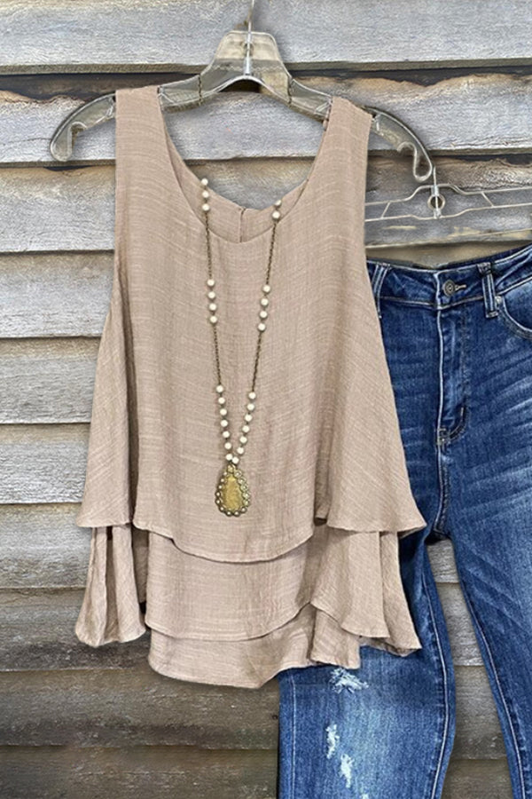 Linen-look Double Layer Triple Tiered Boho Tank Top