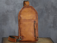 Load image into Gallery viewer, Leather Sling Bag Handmade Crossbody Chest Backpack
