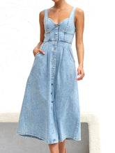 Load image into Gallery viewer, Sweetheart Neck Wide Strap Denim Midi Dress
