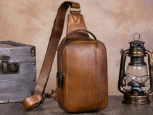 Load image into Gallery viewer, Vintage Leather Sling Bag Shoulder Crossbody Backpack
