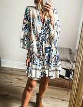 Load image into Gallery viewer, Printed Bell Sleeves Tunic Mini Dress
