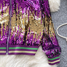 Load image into Gallery viewer, Mardi Gra Sequin Outfit Fat Tuesday Color Block Jacket
