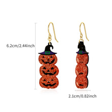 Load image into Gallery viewer, Halloween Witch Hat Pumpkin Dangle Earrings
