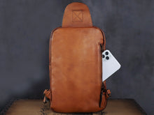 Load image into Gallery viewer, Brown Large Leather Sling Bag Casual Shoulder Backapck
