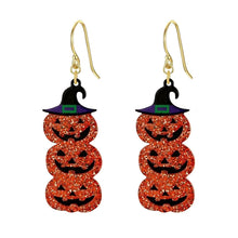 Load image into Gallery viewer, Halloween Witch Hat Pumpkin Dangle Earrings
