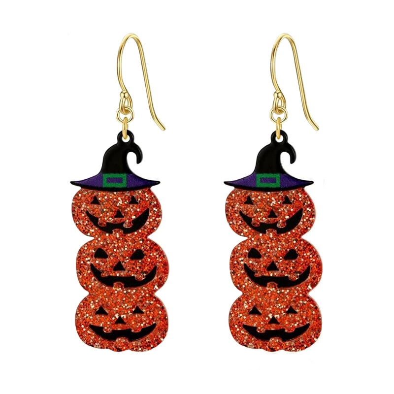 Halloween Witch Hat Pumpkin Dangle Earrings