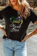 Load image into Gallery viewer, Black Rhinestone Mardi Gras Clown Hat Short Sleeve Tee
