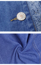 Load image into Gallery viewer, Blue Raw Trim Long Sleeves Single Breasted Button Denim Jacket
