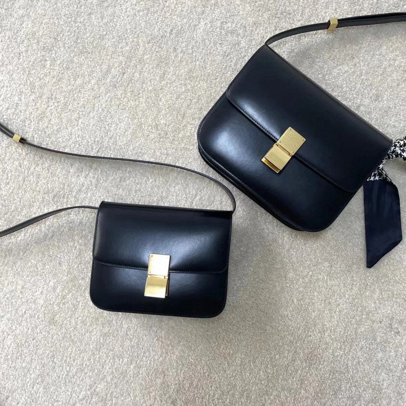 Genuine Leather Minimal Box Crossbody Bag Women Handbag