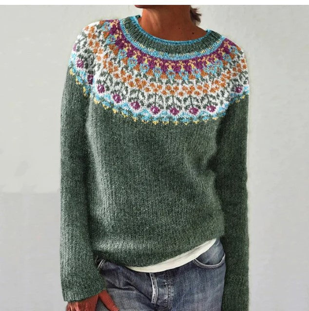 Vintage Tribal Floral Knit Pullover Sweater