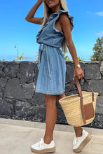 Load image into Gallery viewer, Ruffled V-neck Sleeveless Buttons Down Mini Denim Dress
