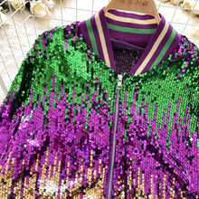 Load image into Gallery viewer, Mardi Gra Sequin Outfit Fat Tuesday Color Block Jacket
