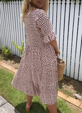 Load image into Gallery viewer, Round Neck Dots Print Tiered Midi Dress
