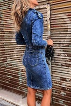 Load image into Gallery viewer, Casual Vintage Turndown Collar Long Sleeve Buttons Down Mini Denim Dress
