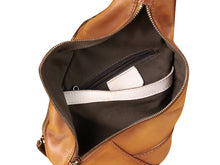Load image into Gallery viewer, Brown Patchwork Zipper Leather Sling Bag Crossbody Backpack

